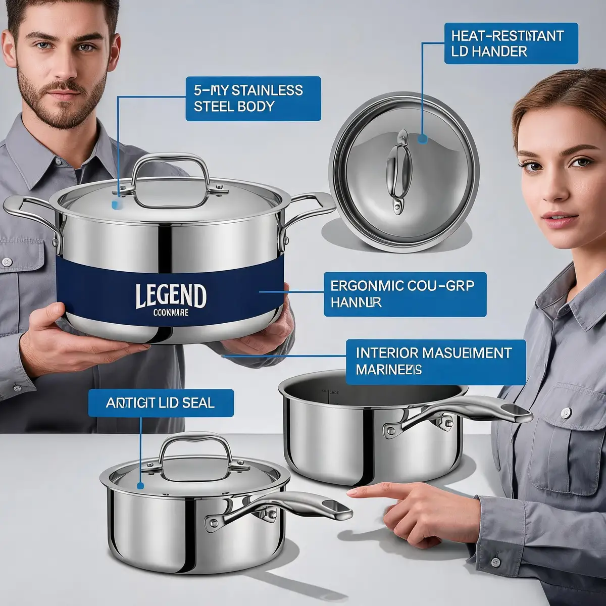 LEGEND COOKWARE 5-Ply Stainless Steel Cookware Set